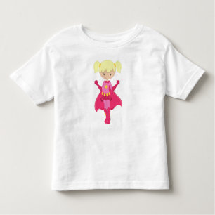 Superhero Girl, Blonde Hair, Pink Cape, Cute Girl Toddler T-Shirt