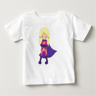 Superhero Girl, Blonde Hair, Purple Cape, Hero Baby T-Shirt