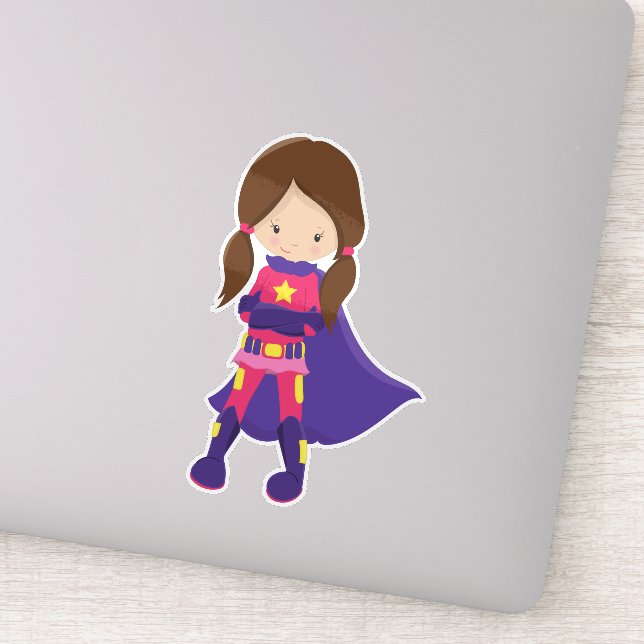 Superhero Girl, Brown Hair, Cute Girl, Purple Cape (Detail)
