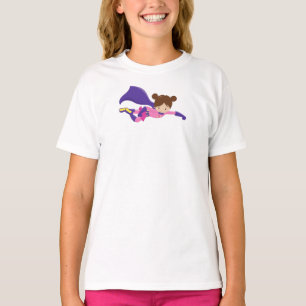 Superhero Girl, Brown Hair, Purple Cape, Cute Girl T-Shirt