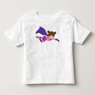 Superhero Girl, Brown Hair, Purple Cape, Cute Girl Toddler T-Shirt