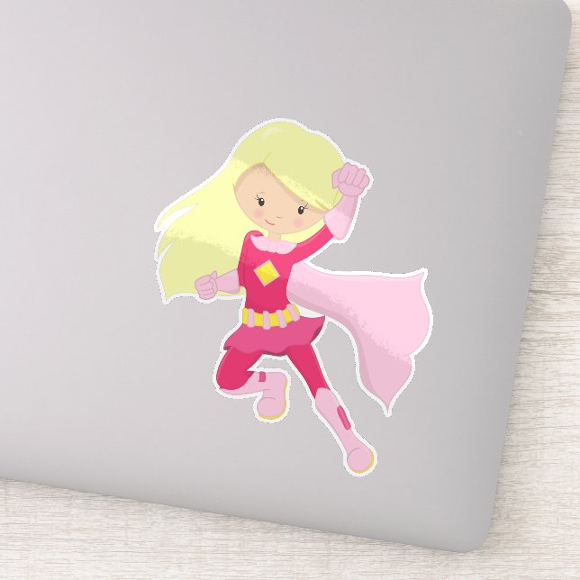 Superhero Girl, Cute Girl, Blonde Hair, Pink Cape (Detail)