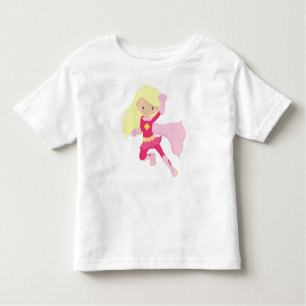 Superhero Girl, Cute Girl, Blonde Hair, Pink Cape Toddler T-Shirt