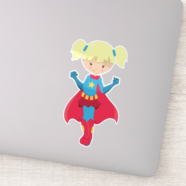 Superhero Girl, Cute Girl, Blonde Hair, Red Cape (Detail)