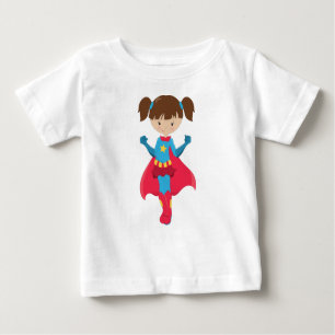 Superhero Girl, Cute Girl, Brown Hair, Red Cape Baby T-Shirt