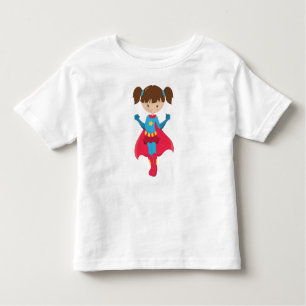 Superhero Girl, Cute Girl, Brown Hair, Red Cape Toddler T-Shirt