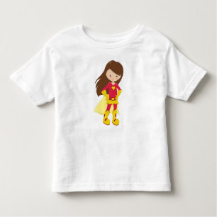 Superhero Girl, Cute Girl, Brown Hair, Red Costume Toddler T-Shirt