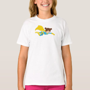 Superhero Girl, Cute Girl, Brown Hair, Yellow Cape T-Shirt