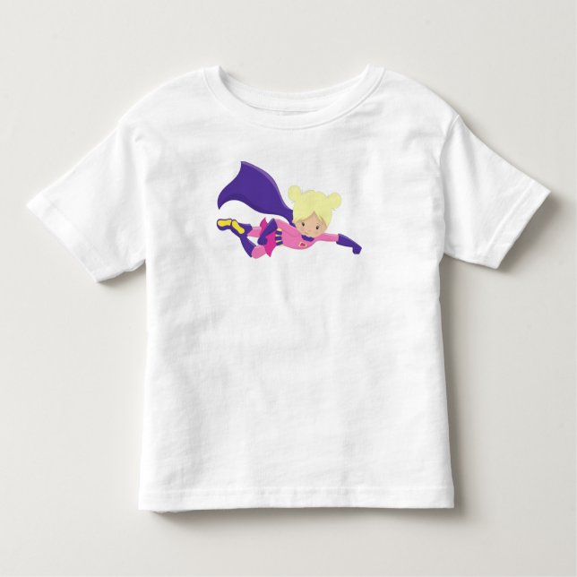 Superhero Girl, Hero, Blonde Hair, Purple Cape Toddler T-Shirt (Front)