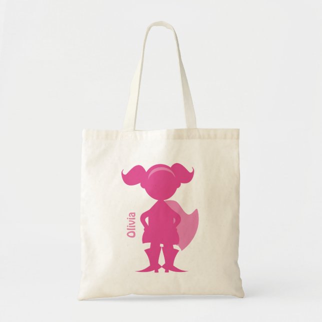 Superhero Girl Silhouette Personalised Pink Tote Bag (Front)