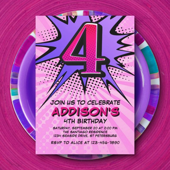 Superhero Girl's 4th Birthday Invitation (Creator Uploaded)