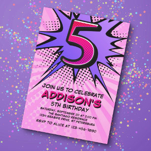 Superhero Girl's 5th Birthday Invitation