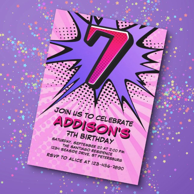 Superhero Girl's 7th Birthday Invitation (Creator Uploaded)