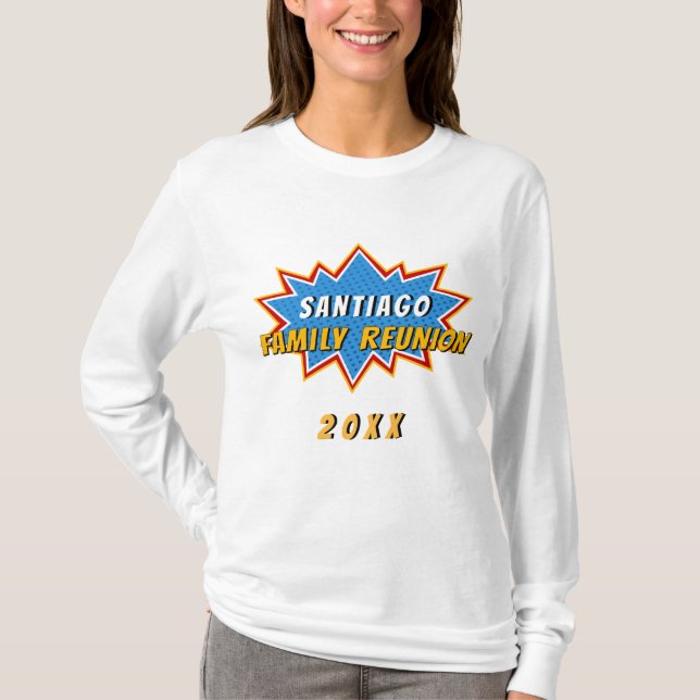 Superhero Gold Red Blue Name Funny Family Reunion T-Shirt (Front)