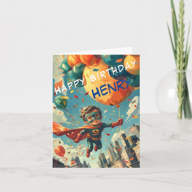 Superhero Happy Birthday Design for Kids Card (Front)