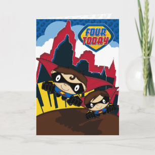Superhero in City Scene Birthday Card