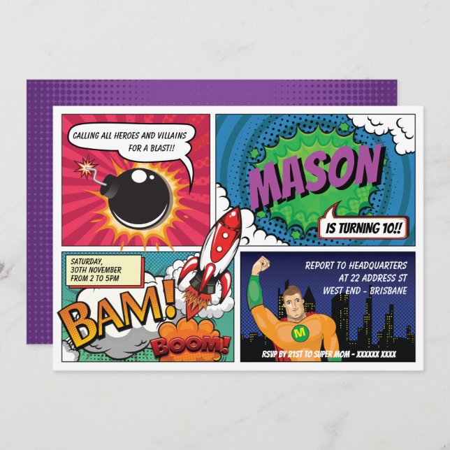 Superhero Invitation (Front/Back)