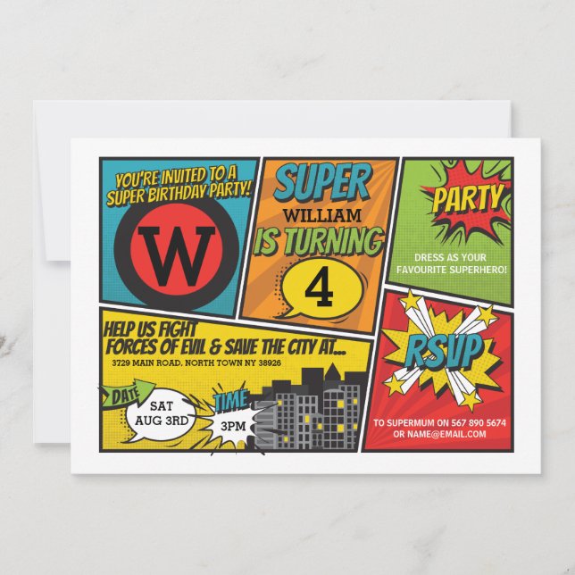 Superhero Invitation Super Hero Party Invite (Front)
