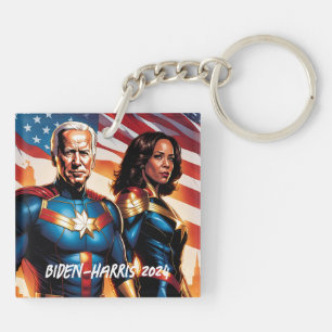 Superhero Joe Biden and Kamala Harris  Key Ring