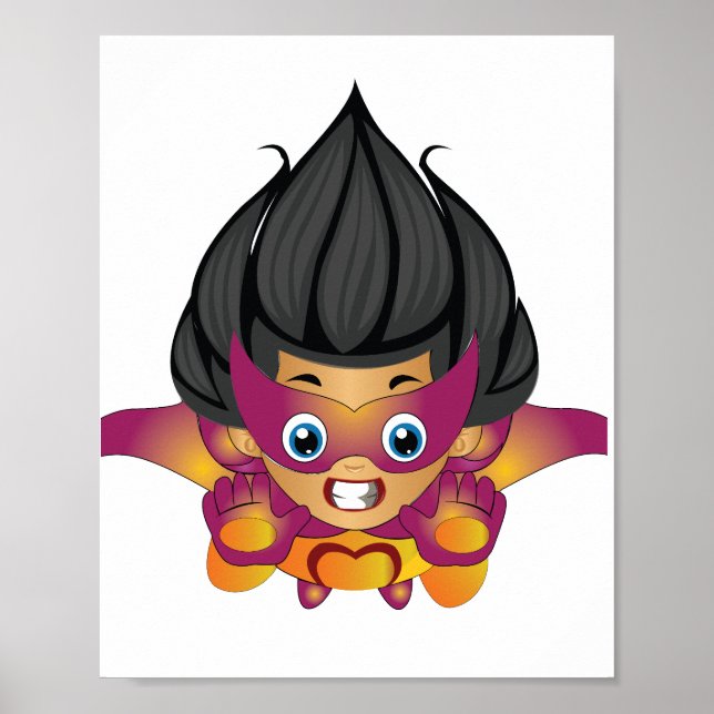 Superhero Kid Flying Digital Art | Printable Art Poster (Front)