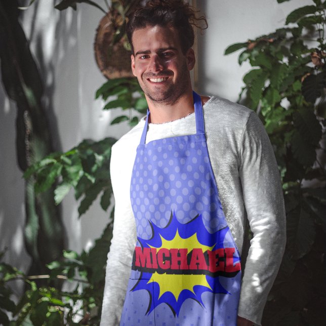 Superhero Kids Comic Book Personalised Name Apron (Creator Uploaded)