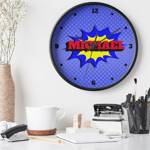 Superhero Kids Comic Book Personalised Name Clock