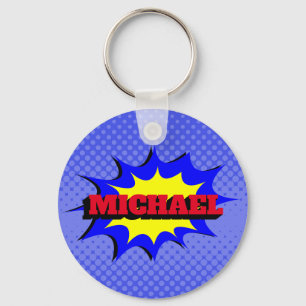 Superhero kids comic book personalised name key ring