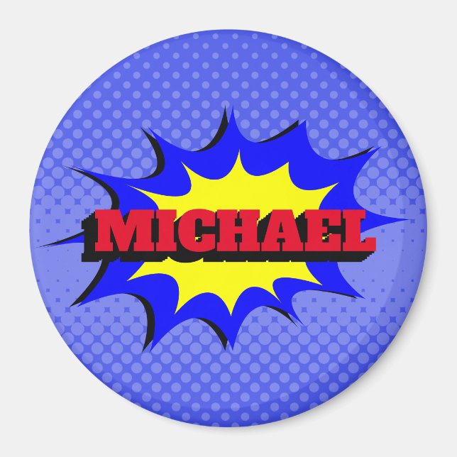 Superhero Kids Comic Book Personalised Name Magnet (Front)