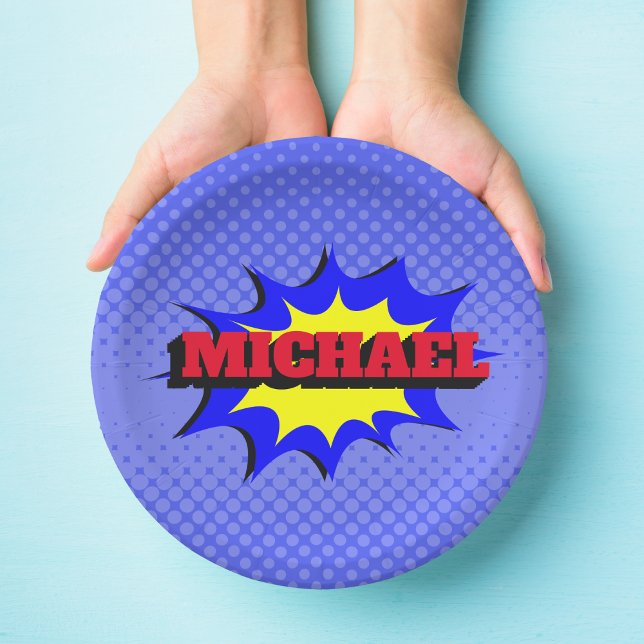 Superhero Kids Comic Book Personalised Name Paper Plate (Creator Uploaded)