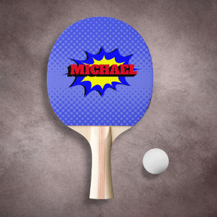 Superhero Kids Comic Book Personalised Name Ping Pong Paddle