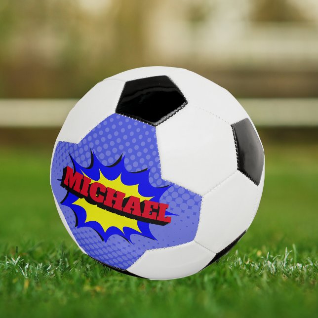 Superhero Kids Comic Book Personalised Name Soccer Ball (Creator Uploaded)