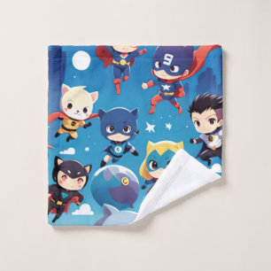 Superhero kids flying high wash cloth