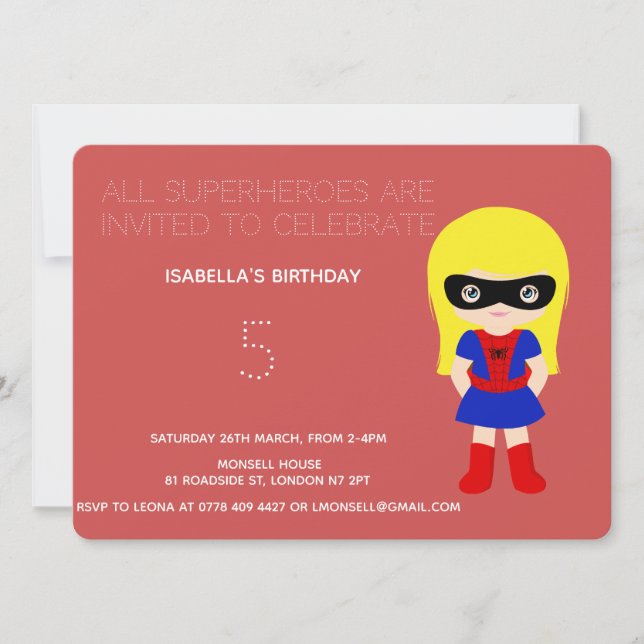 Superhero Kids Girls Birthday Party Invitation (Front)
