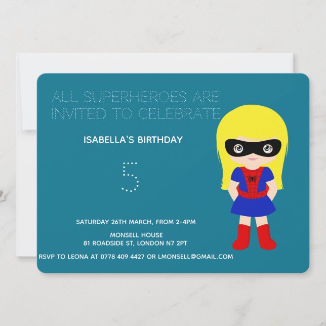 Superhero Kids Girls Birthday Party Invitation (Front)