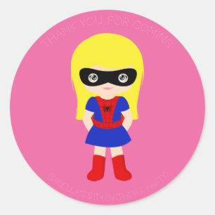 Superhero Kids Girls Birthday Party Pink Sticker