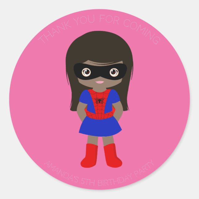 Superhero Kids Girls Birthday Party Pink Sticker (Front)