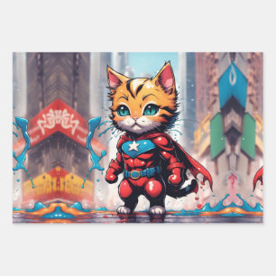 Superhero Kitty  Wrapping Paper Sheet