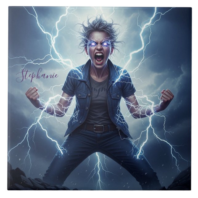 Superhero Lightning Energy Woman  Tile (Front)