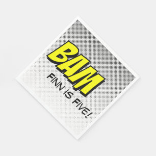 Superhero Luncheon Napkins Yellow "Bam" with Dots
