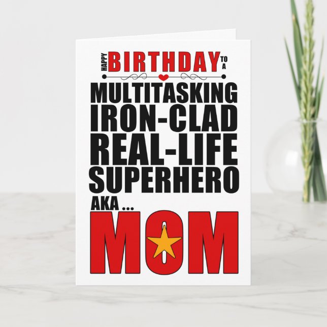 Superhero Mum Birthday Typography Comic Book Card (Front)