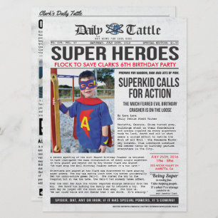 Superhero Newspaper Invitation - 6.5 x 8.75