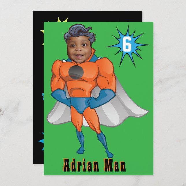 Superhero Orange Birthday Invite (Front/Back)