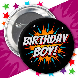 Superhero Party Comic Book Hero Birthday Boy 6 Cm Round Badge