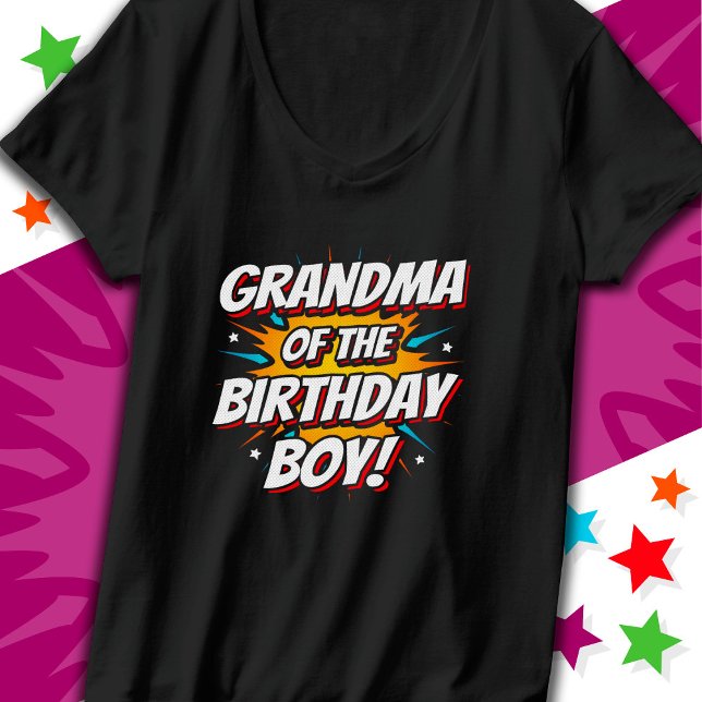 Superhero Party Comics Grandma of Birthday Boy T-Shirt (Creator Uploaded)