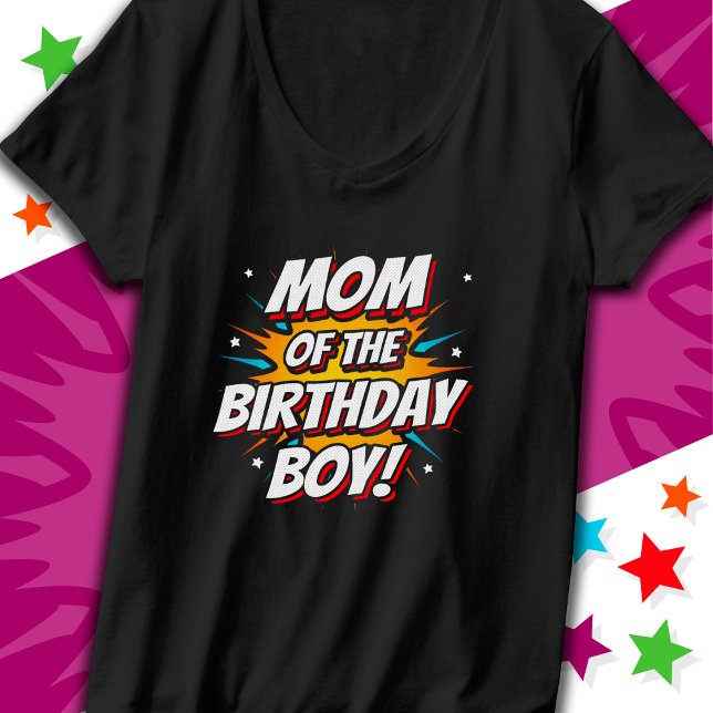 Superhero Party Comics Mum of Birthday Boy T-Shirt (Creator Uploaded)