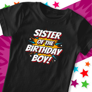 Superhero Party Comics Sister of Birthday Boy T-Shirt
