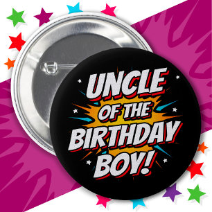 Superhero Party Comics Uncle of Birthday Boy 6 Cm Round Badge