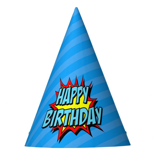 Superhero Party Hat – Two-Tone Blue Stripes – (Front)