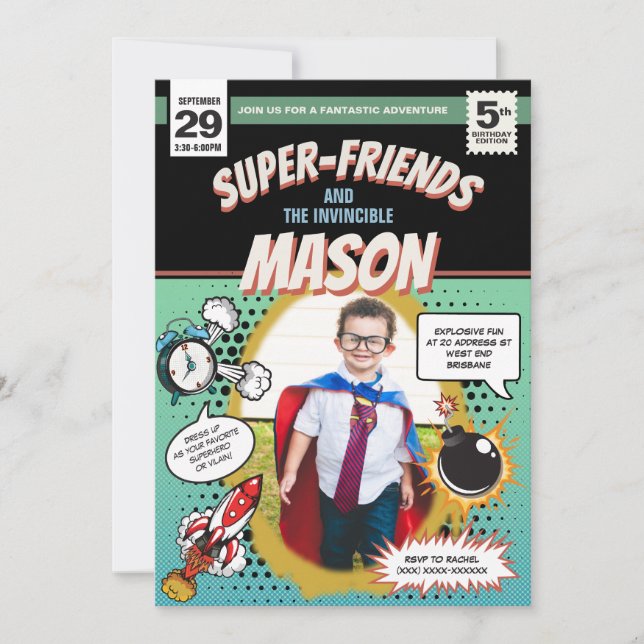 Superhero Party Invitation Comic Book Cover Style (Front)