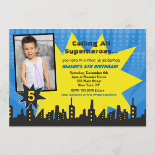 Superhero Photo Birthday Party Invitations